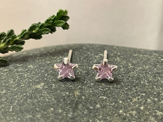Lavender Star Earrings in 925 Sterling Silver with Cubic Zirconia