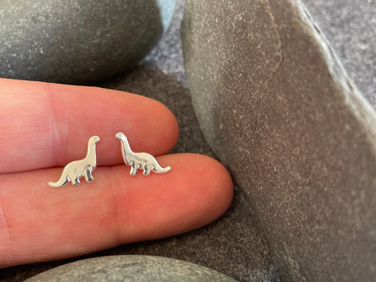 Dinosaur Brontosaurus - 925 Sterling Silver Plain Stud Earrings - Boxed