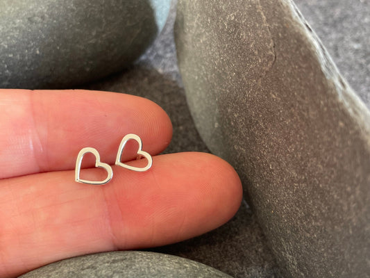 Love Heart - 925 Sterling Silver Plain Stud Earrings