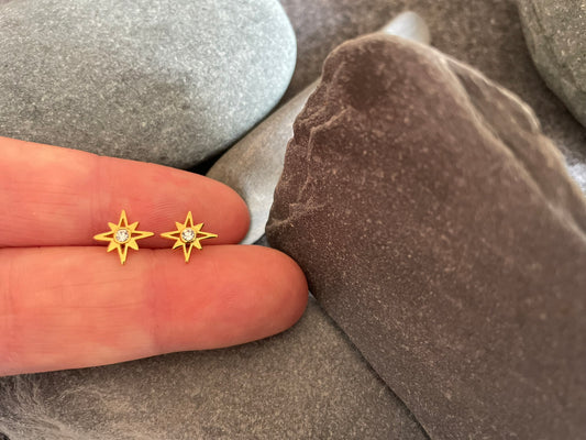 Star Earrings in Gold Plated 925 Sterling Silver with Cubic Zirconia
