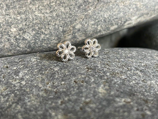 Flower Earrings in 925 Sterling Silver with Cubic Zirconia