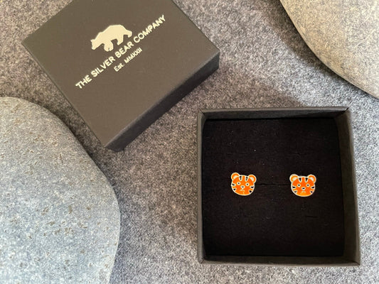 Tiger - 925 Sterling Silver Colourful Stud Earrings - Boxed