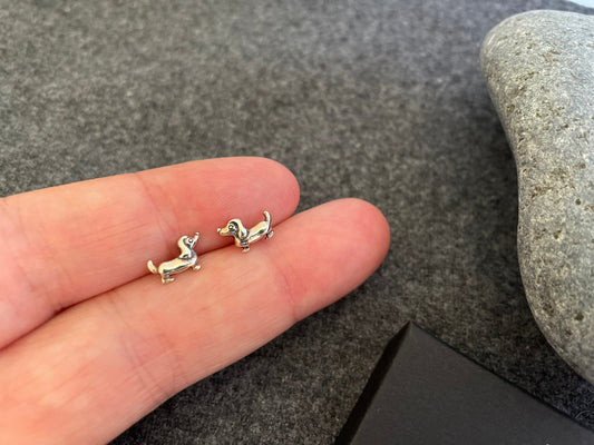 Dachshund Dog Earrings in 925 Sterling Silver