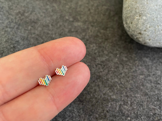 Pride Rainbow Heart - 925 Sterling Silver Colourful Stud Earrings