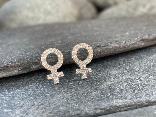 Female Symbol Earrings in 925 Sterling Silver with Cubic Zirconia