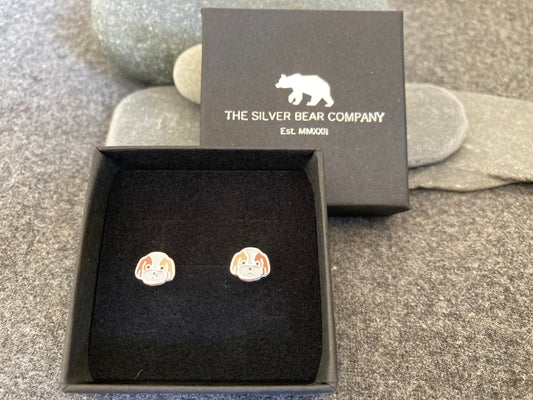 Cute Dog - 925 Sterling Silver Colourful Stud Earrings - Boxed - The Silver Bear Company