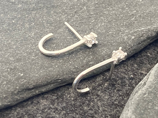 Sterling Silver CZ Half Hoop Earrings: Elegant Minimalist Design
