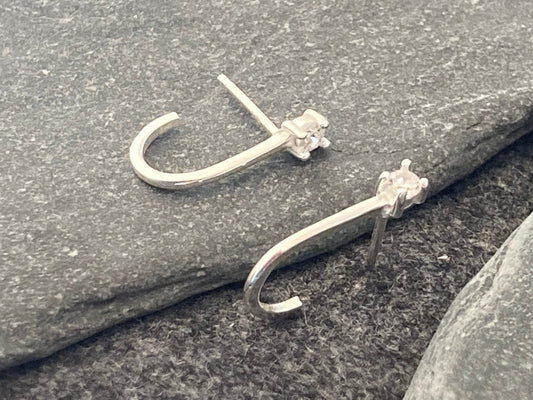 Half Hoop Earrings in 925 Sterling Silver with Cubic Zirconia