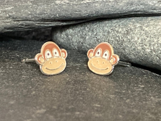 Monkey - 925 Sterling Silver Colourful Stud Earrings - Boxed