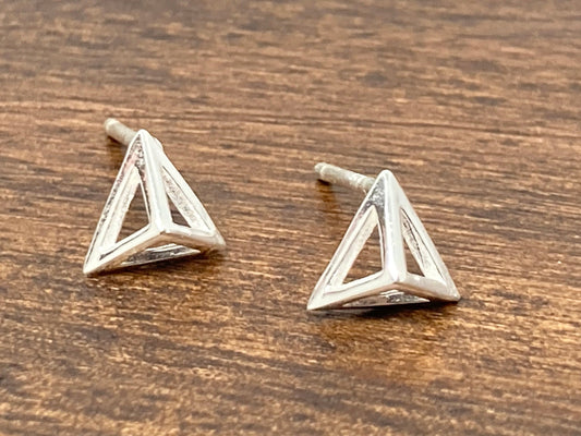 Triangle Pyramid Frame - 925 Sterling Silver Geometric Stud Earrings Boxed