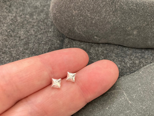 Square Stud Earrings in 925 Sterling Silver with Cubic Zirconia