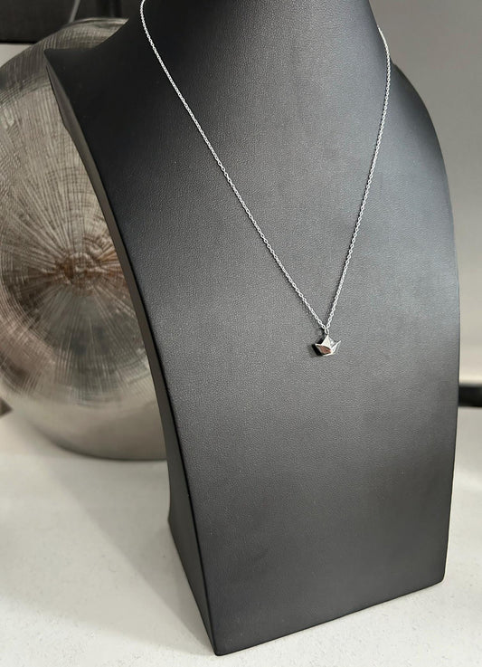 Origami Boat Pendant Necklace in 925 Sterling Silver Plain