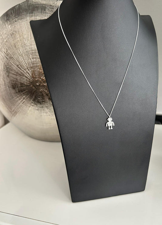 Robot - 925 Sterling Silver Plain Pendant Necklace Boxed