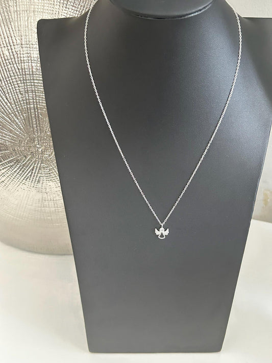 Angel Pendant Necklace with Cubic Zirconia in Sterling Silver