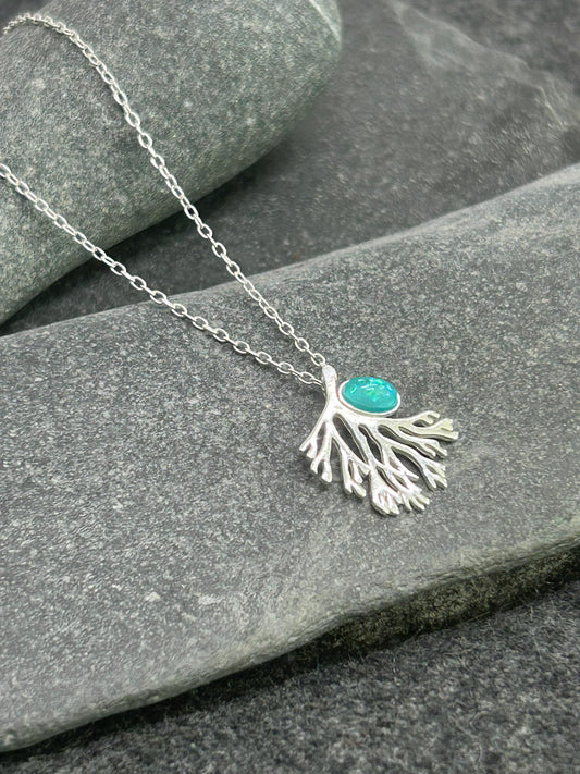 Coral Reef - 925 Sterling Silver Pendant and Necklaces (Aqua Opal & Silver), Gift‑Ready