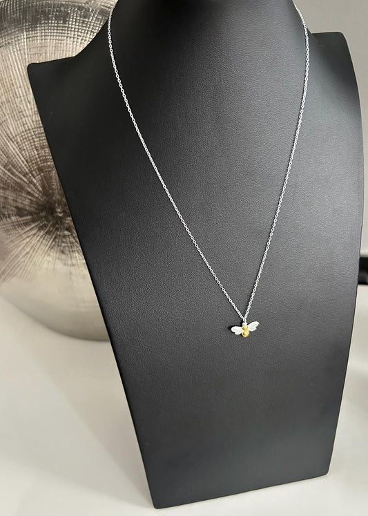Bee Pendant Necklace in Gold Plated 925 Sterling Silver