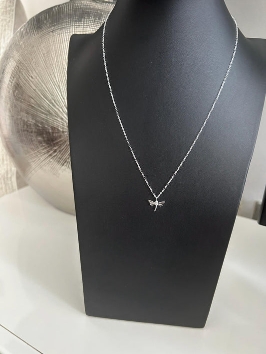 Dragonfly Pendant Necklace in 925 Sterling Silver with Cubic Zirconia CZ