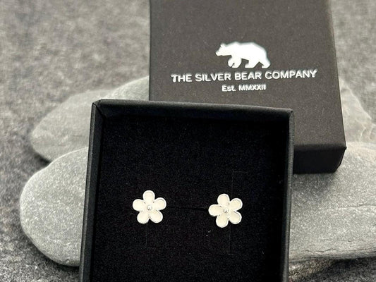 Flower Cosmos - 925 Sterling Silver Plain White Ear Studs