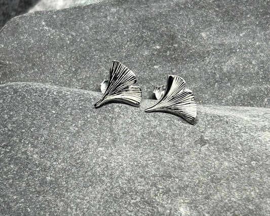 Ginkgo Leaf - 925 Sterling Silver Plain Stud Earrings