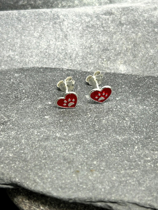 Paw Print Heart Earrings in 925 Sterling Silver