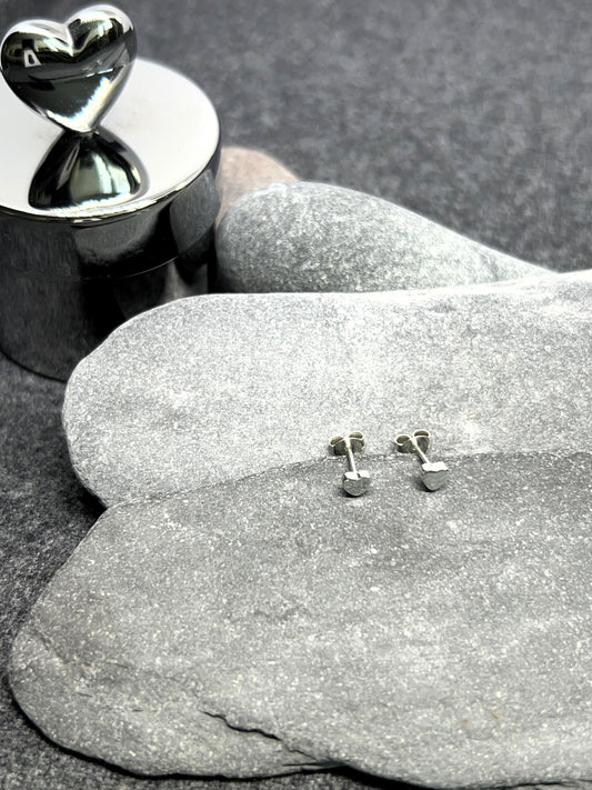 Heart Mini - 925 Sterling Silver Plain Stud Earrings