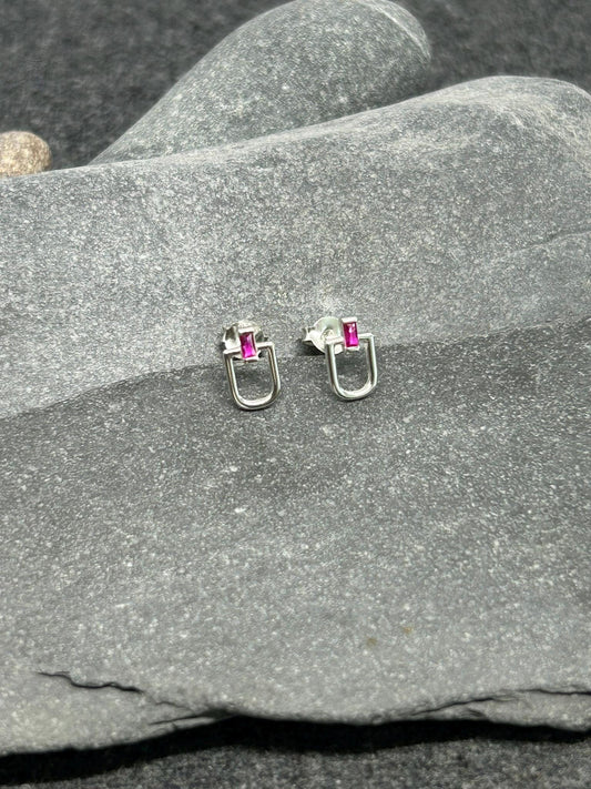 U‑Shaped Earrings in Gold and Silver Plated 925 Sterling Silver with Cubic Zirconia