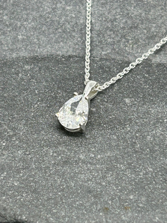 Diamond CZ Pear Sparkle Pendant 925 Sterling Silver Necklace, Gift-Ready