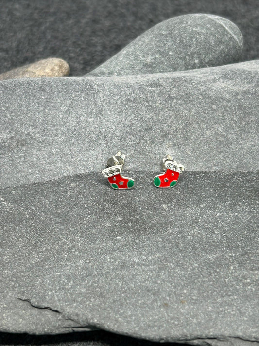 Christmas Stockings - 925 Sterling Silver Colourful Ear Studs