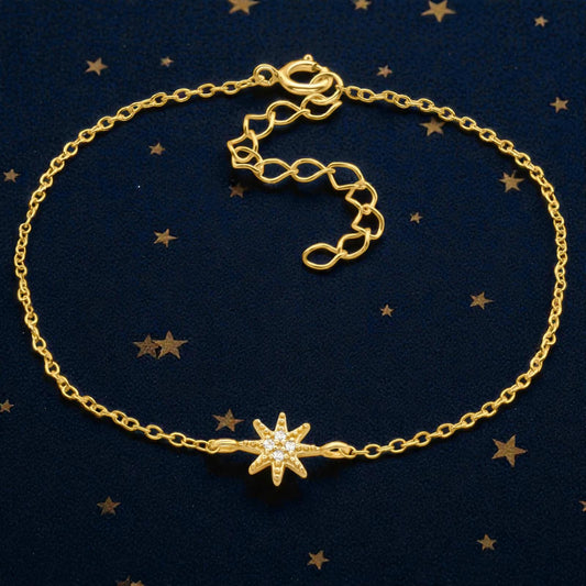 North Star Bracelet – 925 Sterling Silver, Gold Plated, Cubic Zirconia CZ