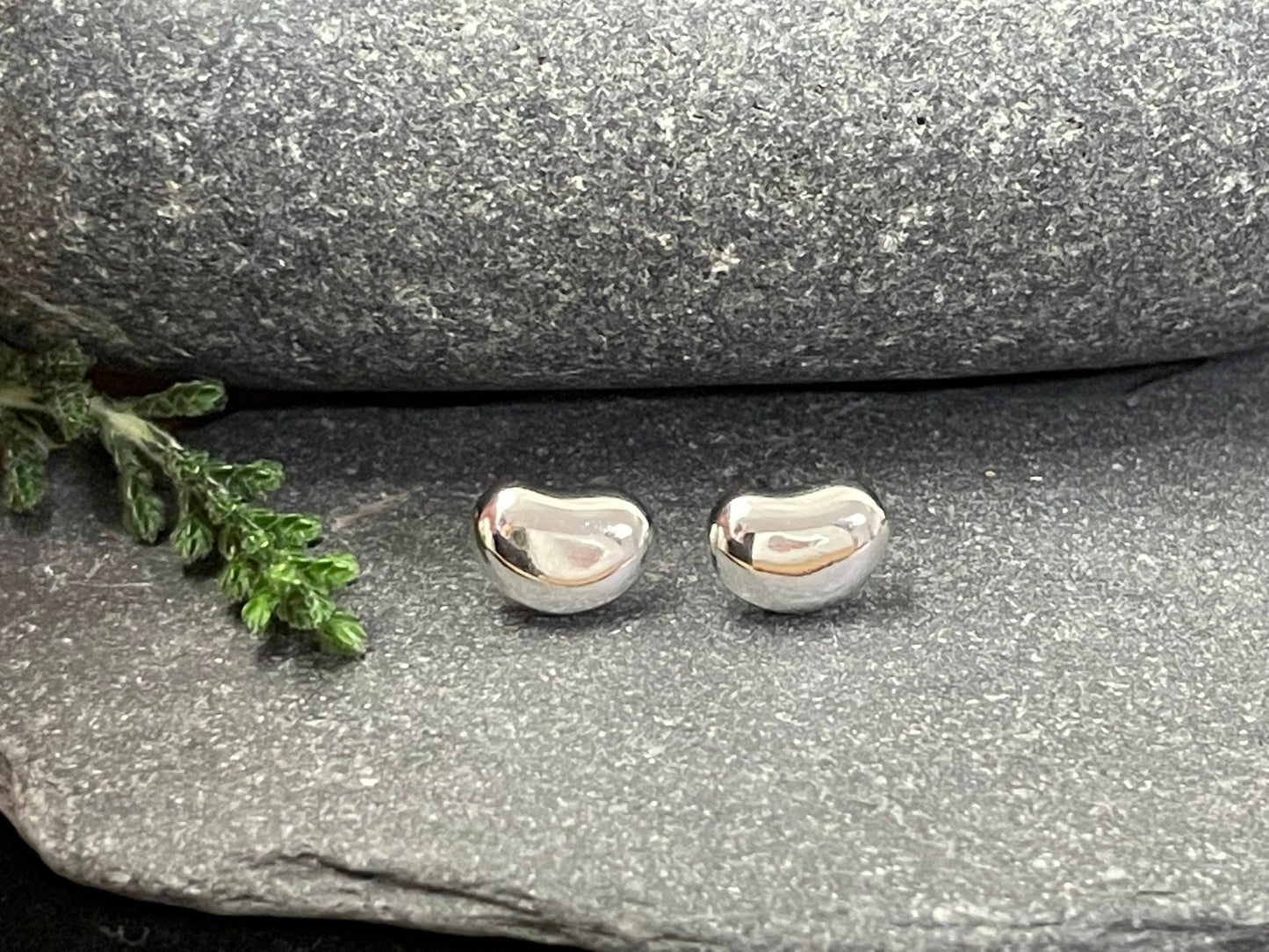 Silver Bean Shaped - 925 Sterling Silver Stud Earrings - Boxed
