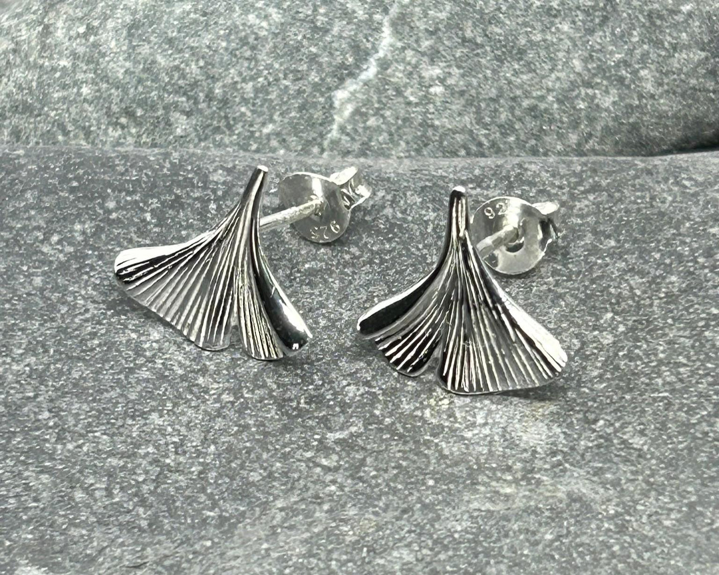 Ginkgo Leaf - 925 Sterling Silver Plain Stud Earrings