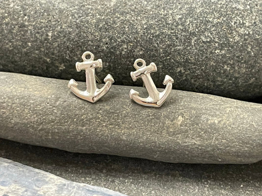 Anchor - 925 Sterling Silver Plain Stud Earrings - Boxed