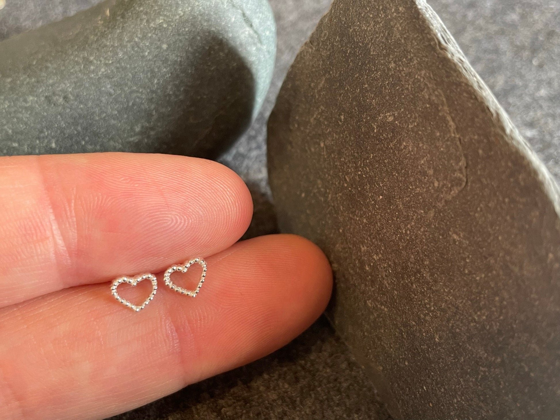 Heart - 925 Sterling Silver Plain Stud Earrings