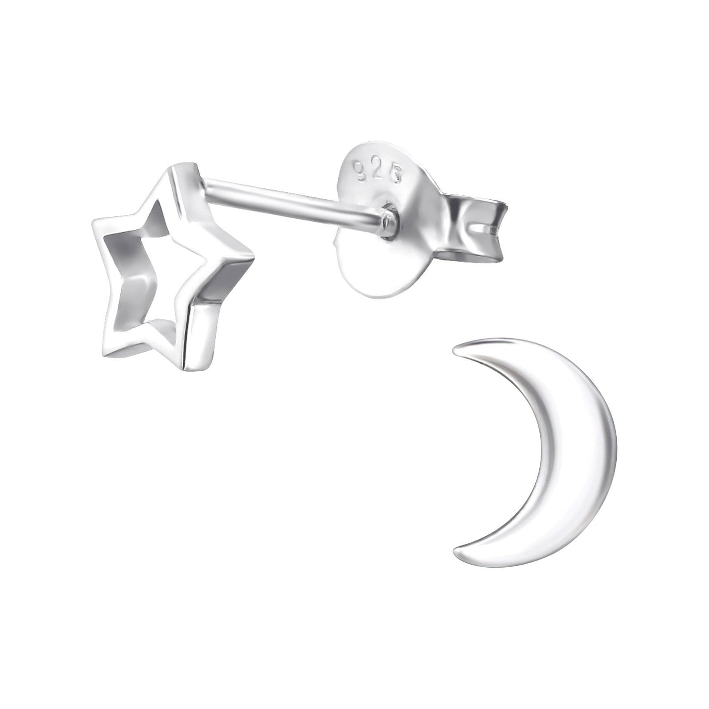 Star and Moon Earrings in 925 Sterling Silver