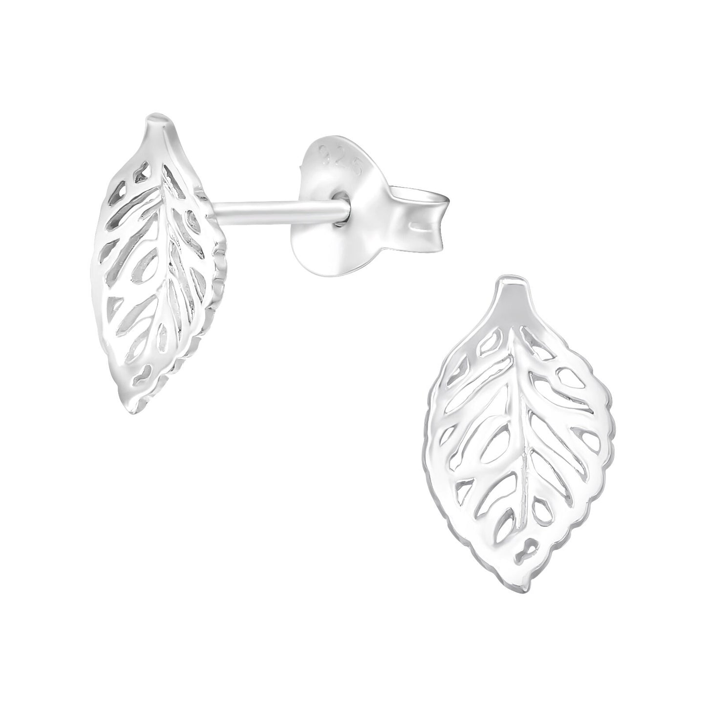 Leaf - 925 Sterling Silver Plain Stud Earrings