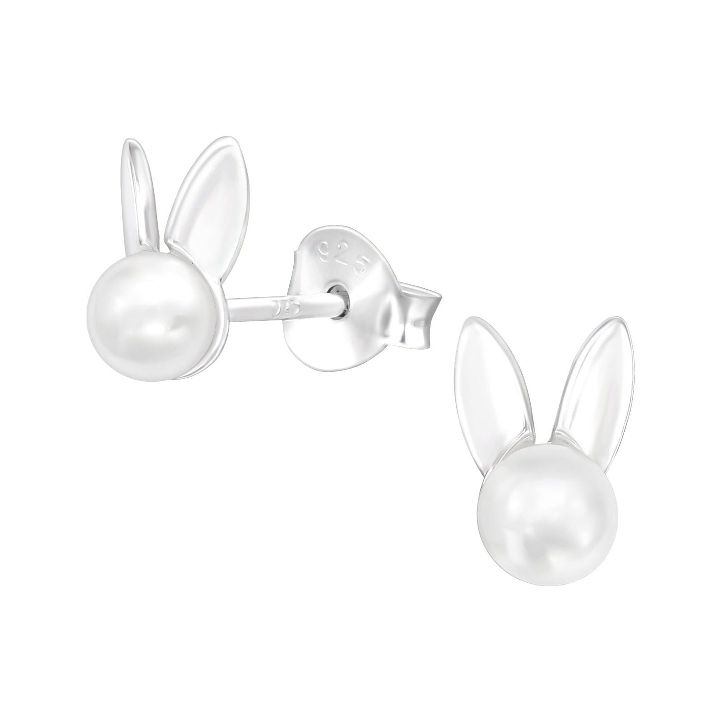 Pearl Rabbits - 925 Sterling Silver Plain Stud Earrings