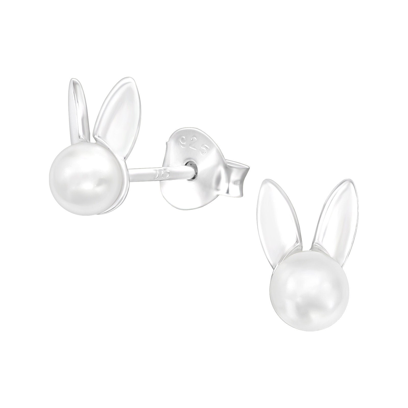 Pearl Rabbits - 925 Sterling Silver Plain Stud Earrings