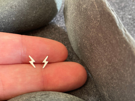 Lightning Bolt (small) - 925 Sterling Silver Plain Stud Earrings