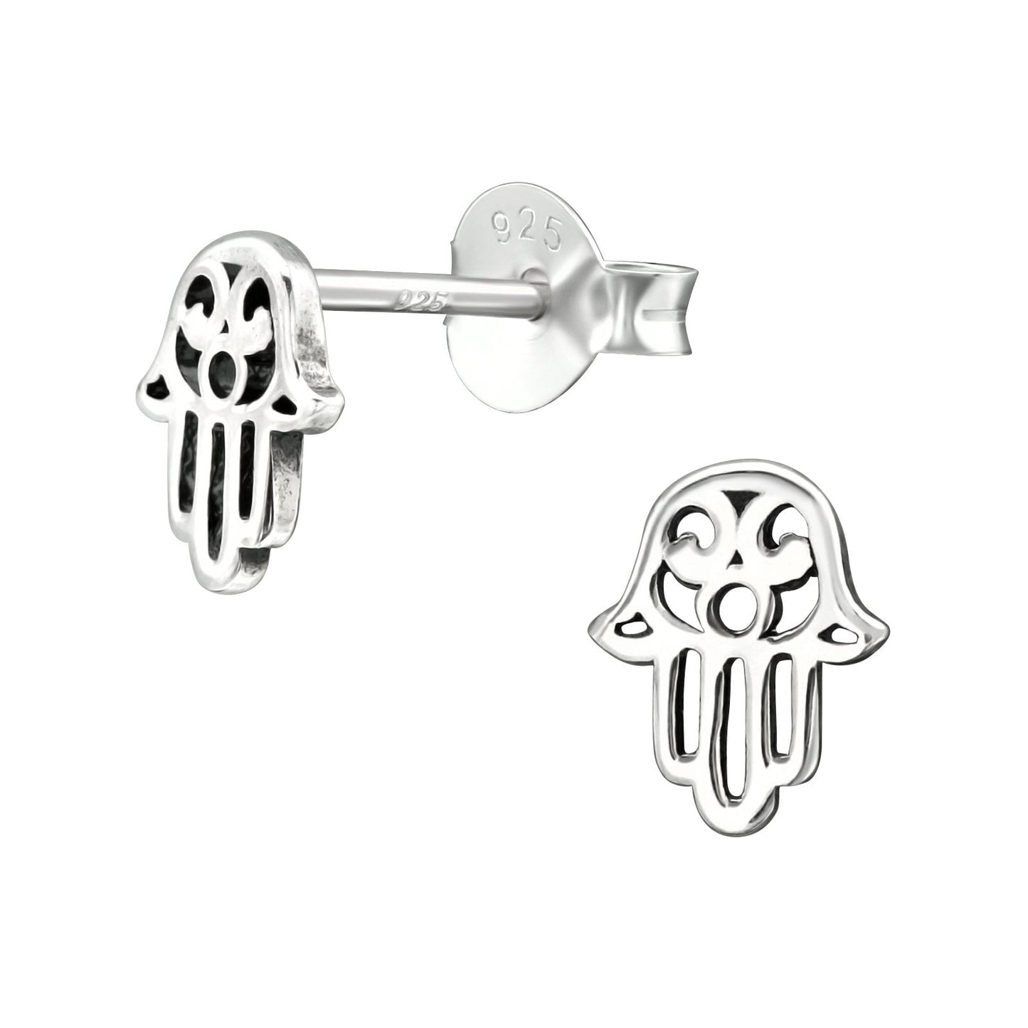Hamsa Hand - 925 Sterling Silver Plain Stud Earrings - Boxed