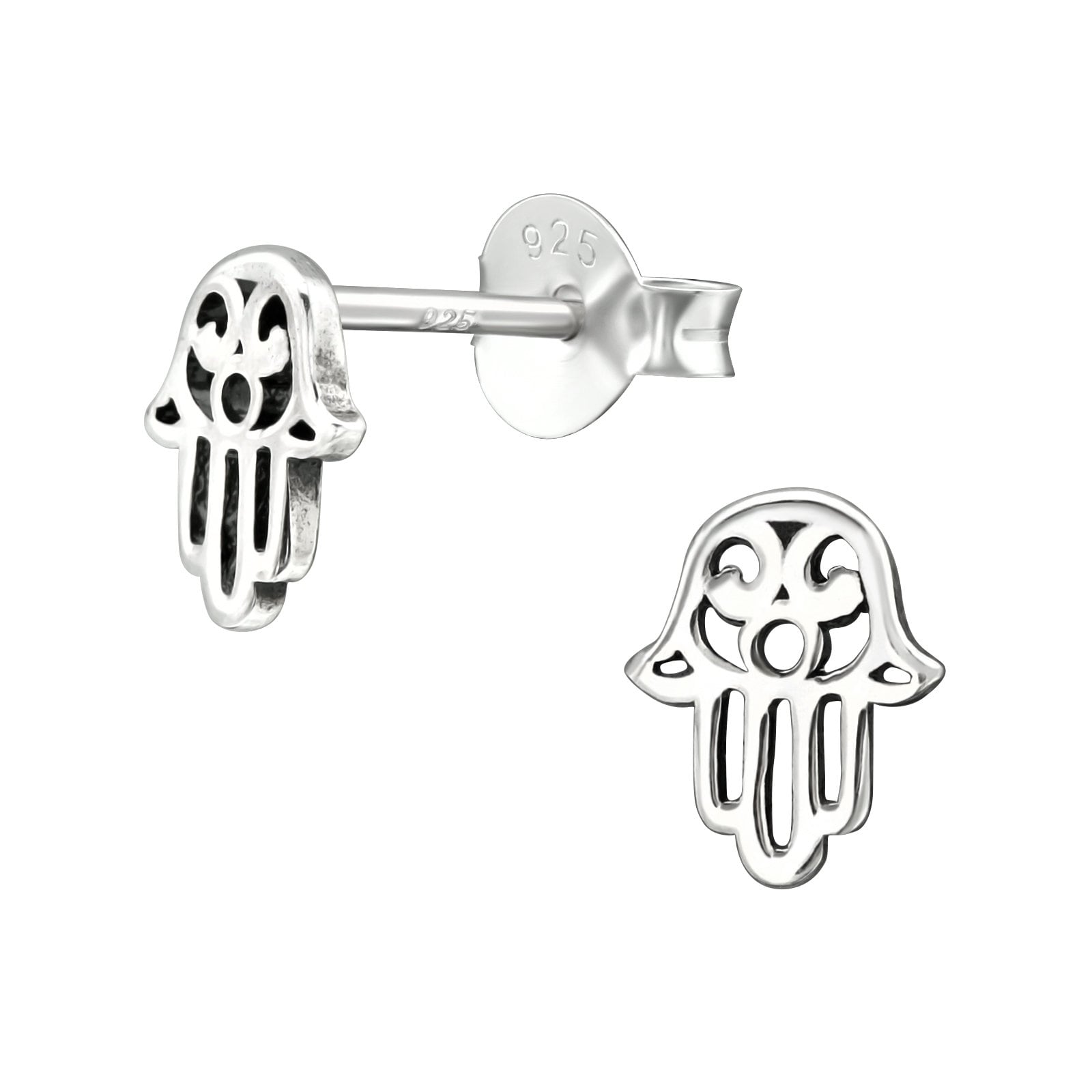 Hamsa Hand - 925 Sterling Silver Plain Stud Earrings - Boxed