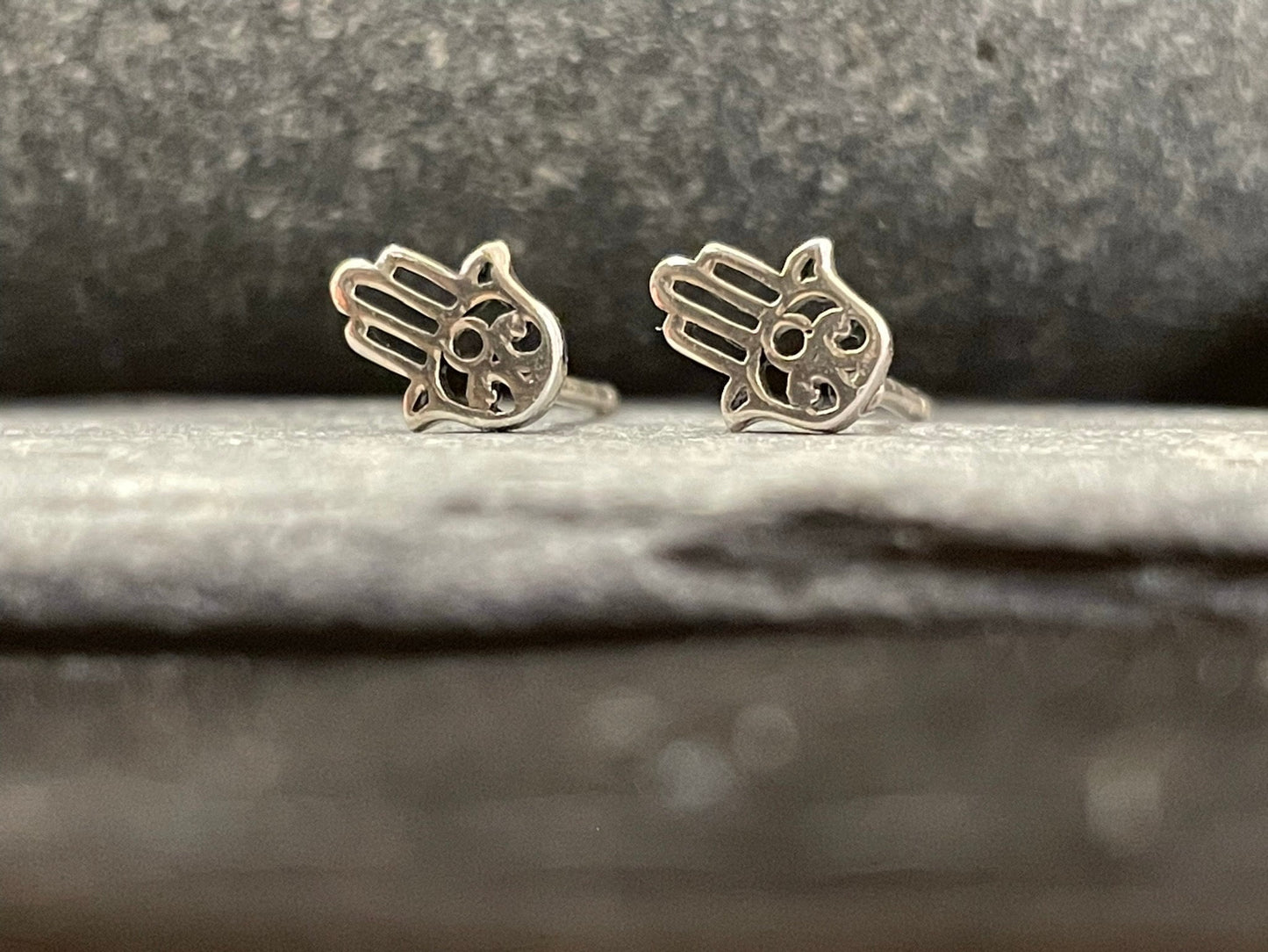 Hamsa Hand - 925 Sterling Silver Plain Stud Earrings - Boxed