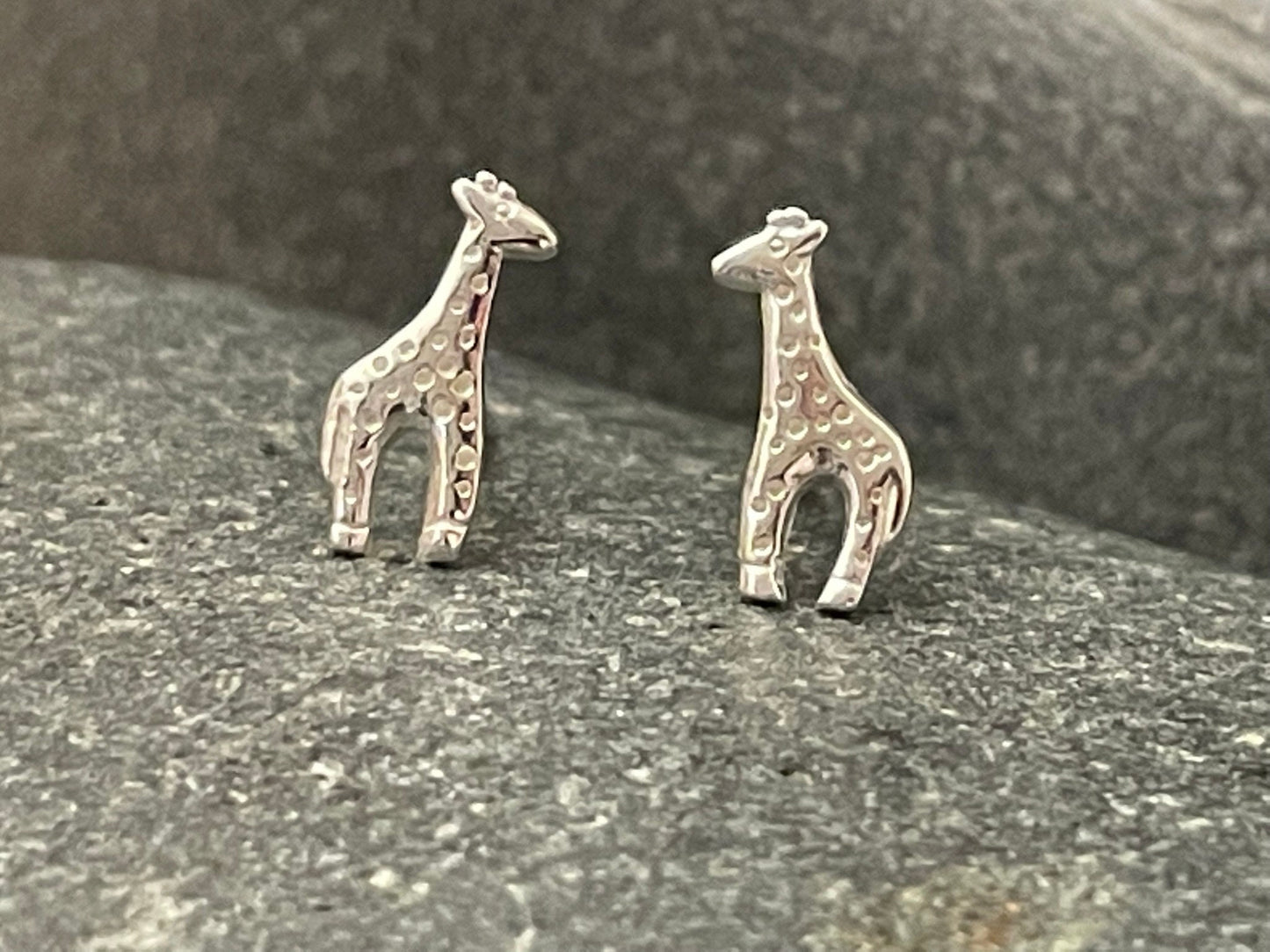 Giraffe - 925 Sterling Silver Plain Stud Earrings
