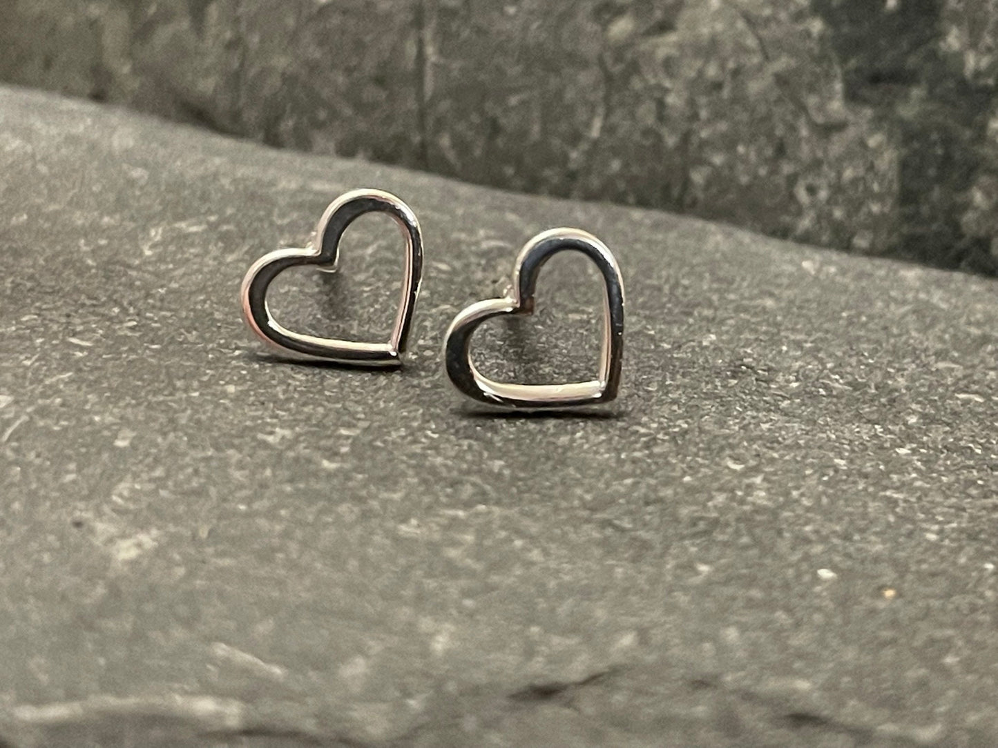 Love Heart - 925 Sterling Silver Plain Stud Earrings