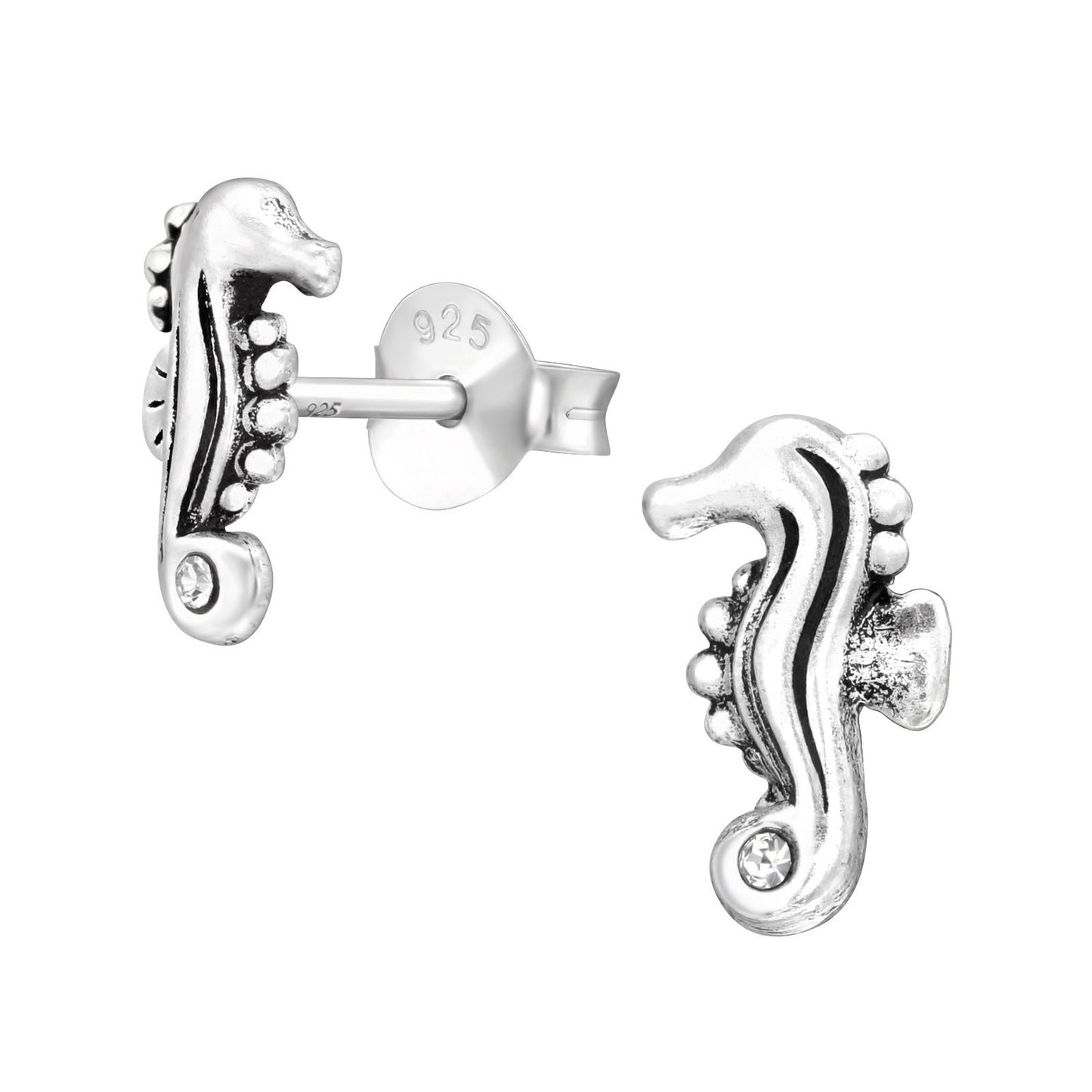 Seahorse - 925 Sterling Silver Crystal Stud Earrings