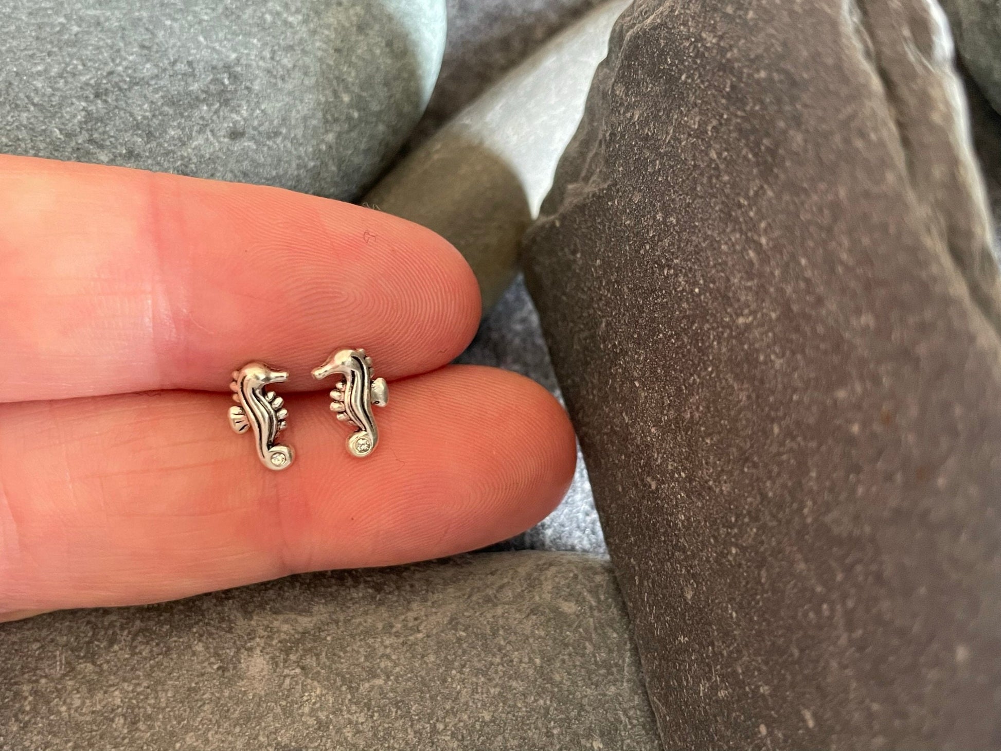 Seahorse Earrings in 925 Sterling Silver with Crystals