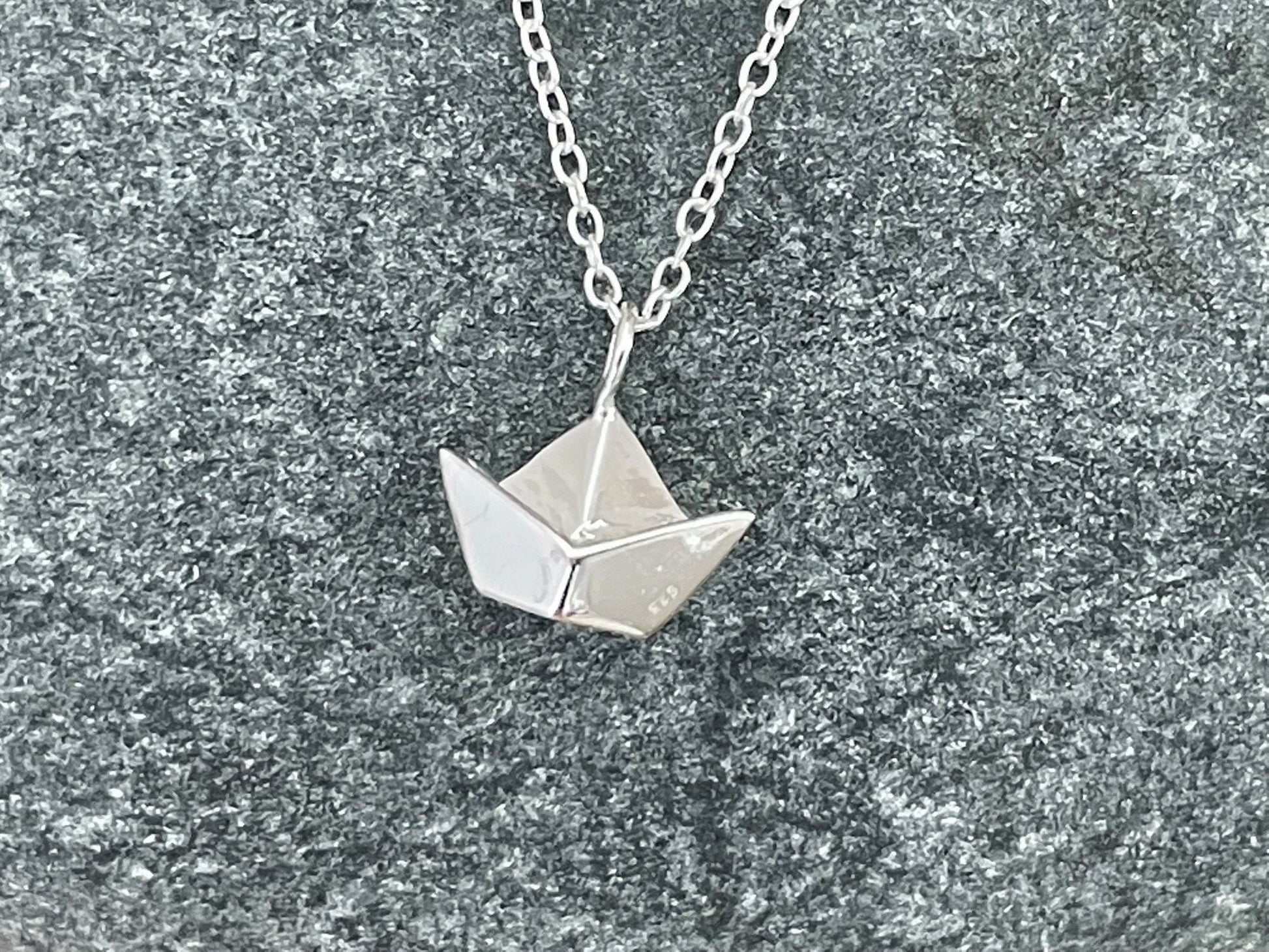 Origami Boat - 925 Sterling Silver Plain Pendant Necklace Boxed - The Silver Bear Company