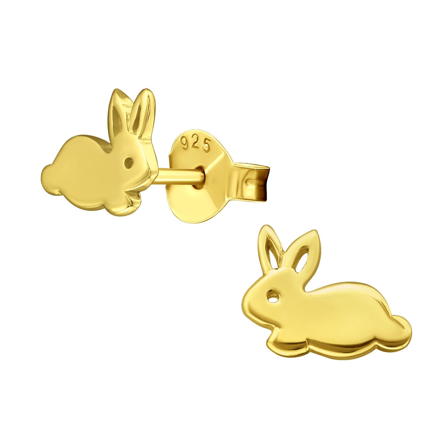Rabbits - 925 Sterling Silver Stud Earrings (Gold)