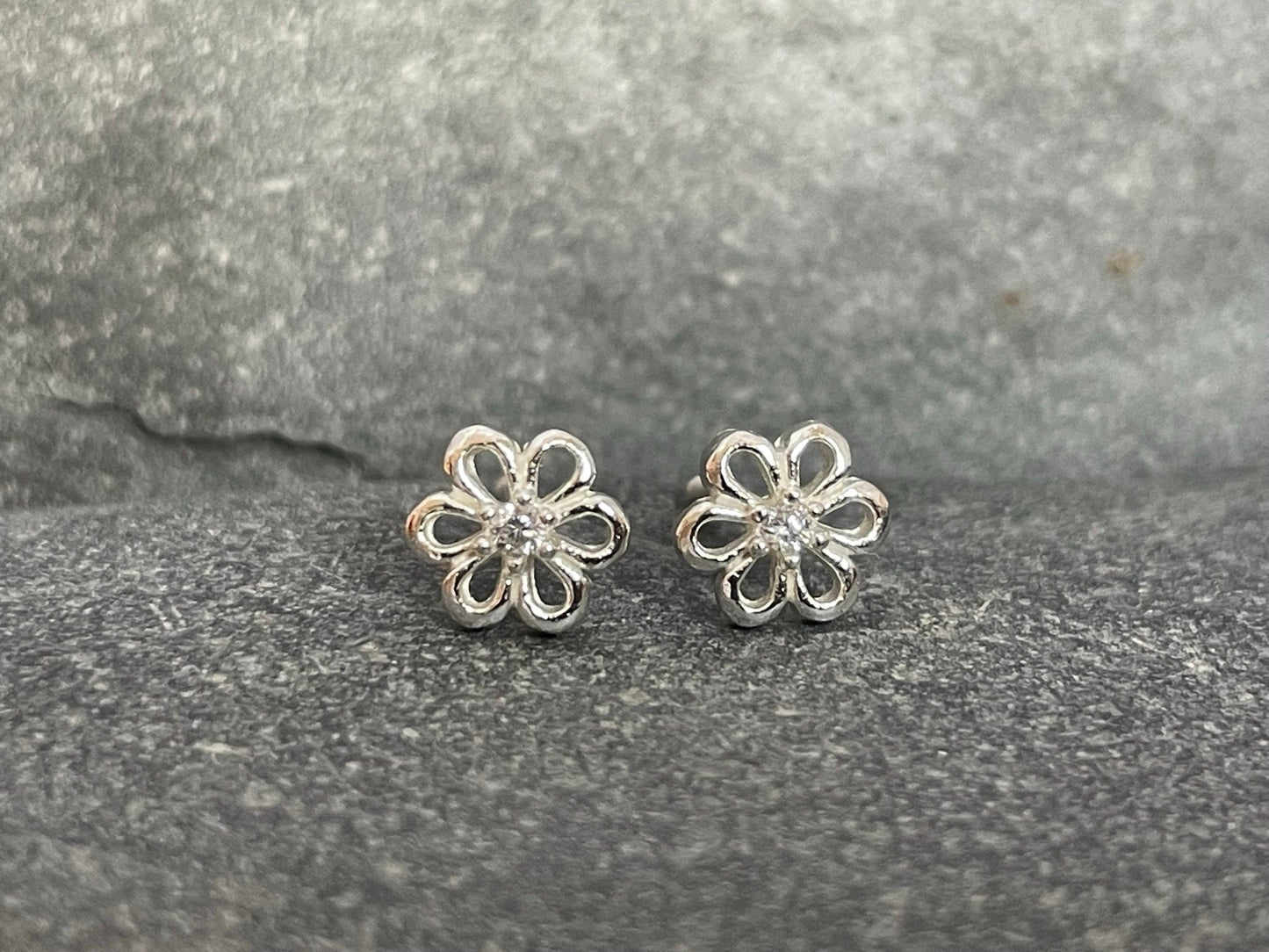 Flower - 925 Sterling Silver Cubic Zirconia CZ Stud Earrings Boxed