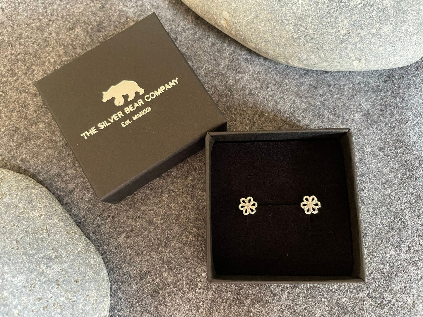 Flower - 925 Sterling Silver Cubic Zirconia CZ Stud Earrings Boxed
