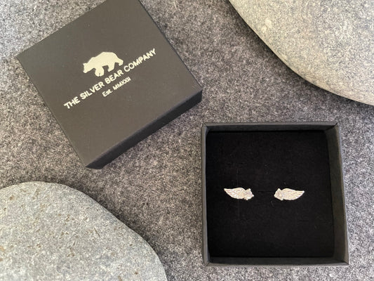 Angel Wing - 925 Sterling Silver Cubic Zirconia CZ Stud Earrings Boxed